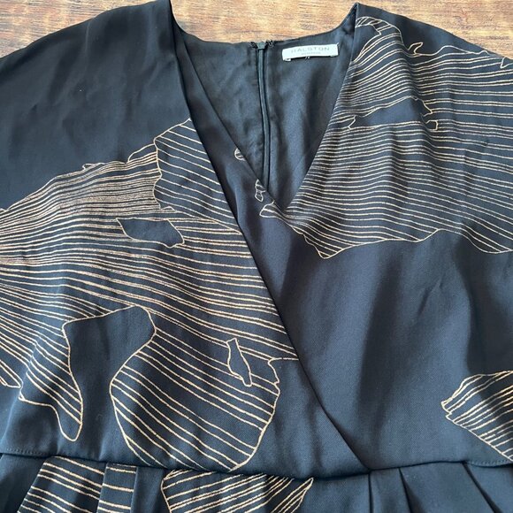 Halston Heritage Black & Gold Kimono Sleeve Mini Dress With Abstract Print Size - Picture 10 of 14